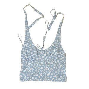 Hollister Blue and White Floral Halter Top Cropped Smocked Size Small